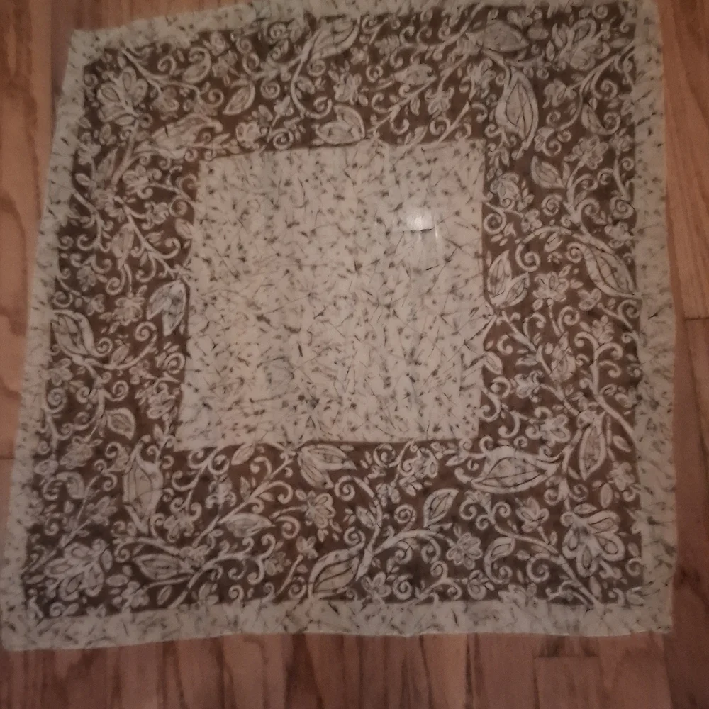 Scarf Brown, Cream, And Black Sheer With Floral Pattern